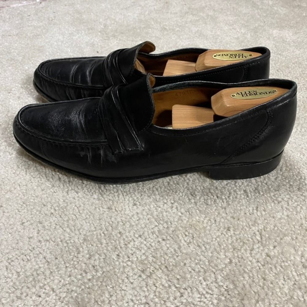 Allen Edmonds Loafers Mens 10 D Black Leather Bergamo Made Italy Slip On